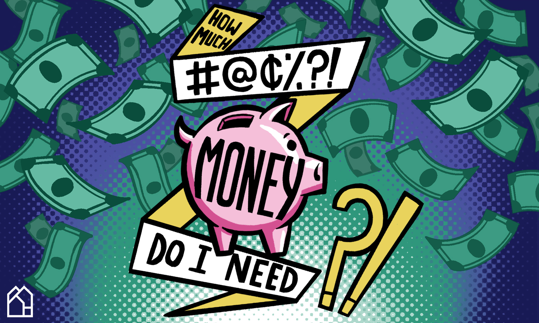 pop art illustration of a piggy bank and dollar bills