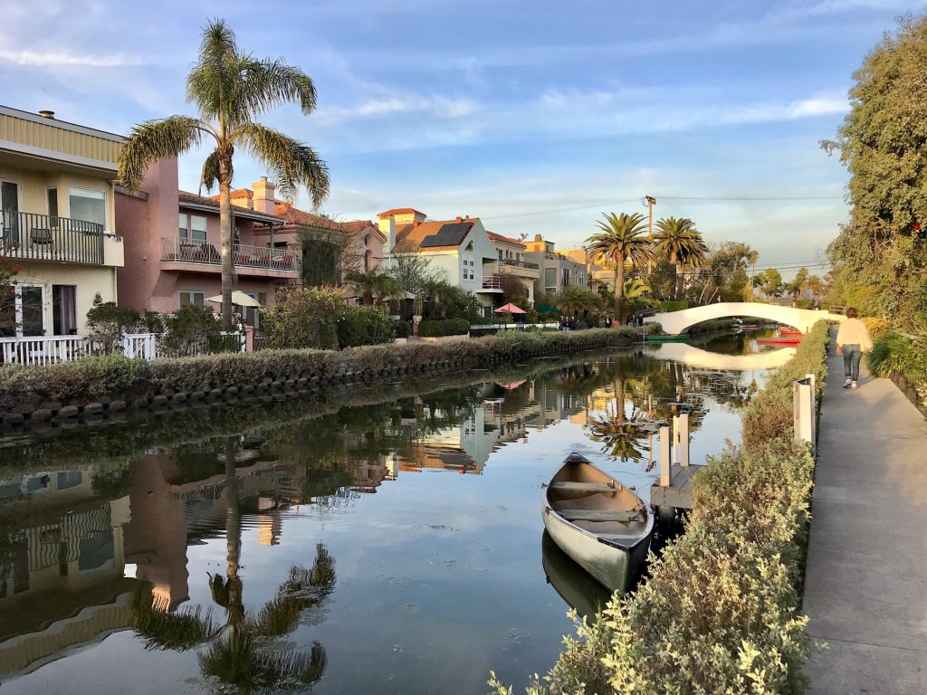 Canal, palm trees, and homes in Los Angeles