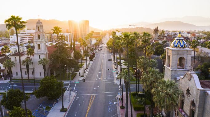 An aerial view of downtown Riverside CA
