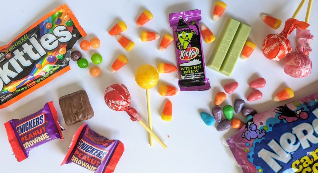 An assortment of Halloween candy